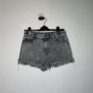 Woman’s PacSun Gray Jean Shorts High-Waisted Distressed Size 28